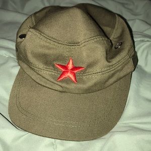 Army green hat.